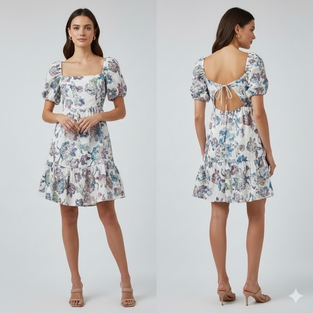 Park + Fifth Womens Wedding Guest White Embroidered Floral Mini Dress Size Small